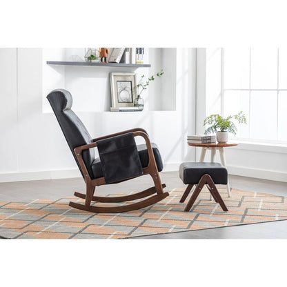 Rocking Chair With Ottoman, Mid-Century Modern Upholstered Fabric Rocking Armchair, Rocking Chair Nursery with Thick Padded Cushion, High Backrest Accent Glider Rocker Chair for Living Room