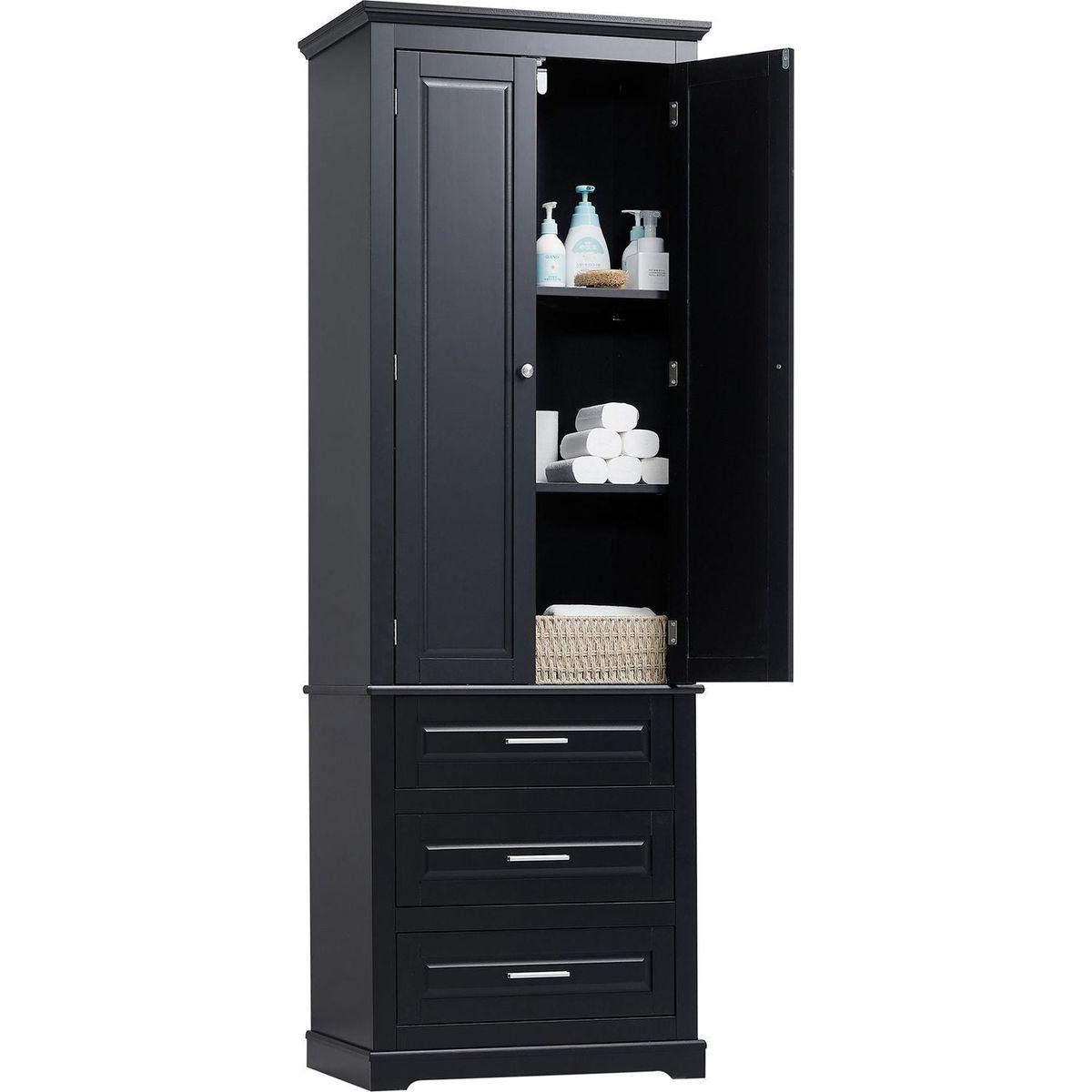 Tall Storage Cabinet with Three Drawers for Bathroom/Office, Black