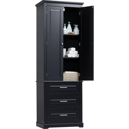 Tall Storage Cabinet with Three Drawers for Bathroom/Office, Black