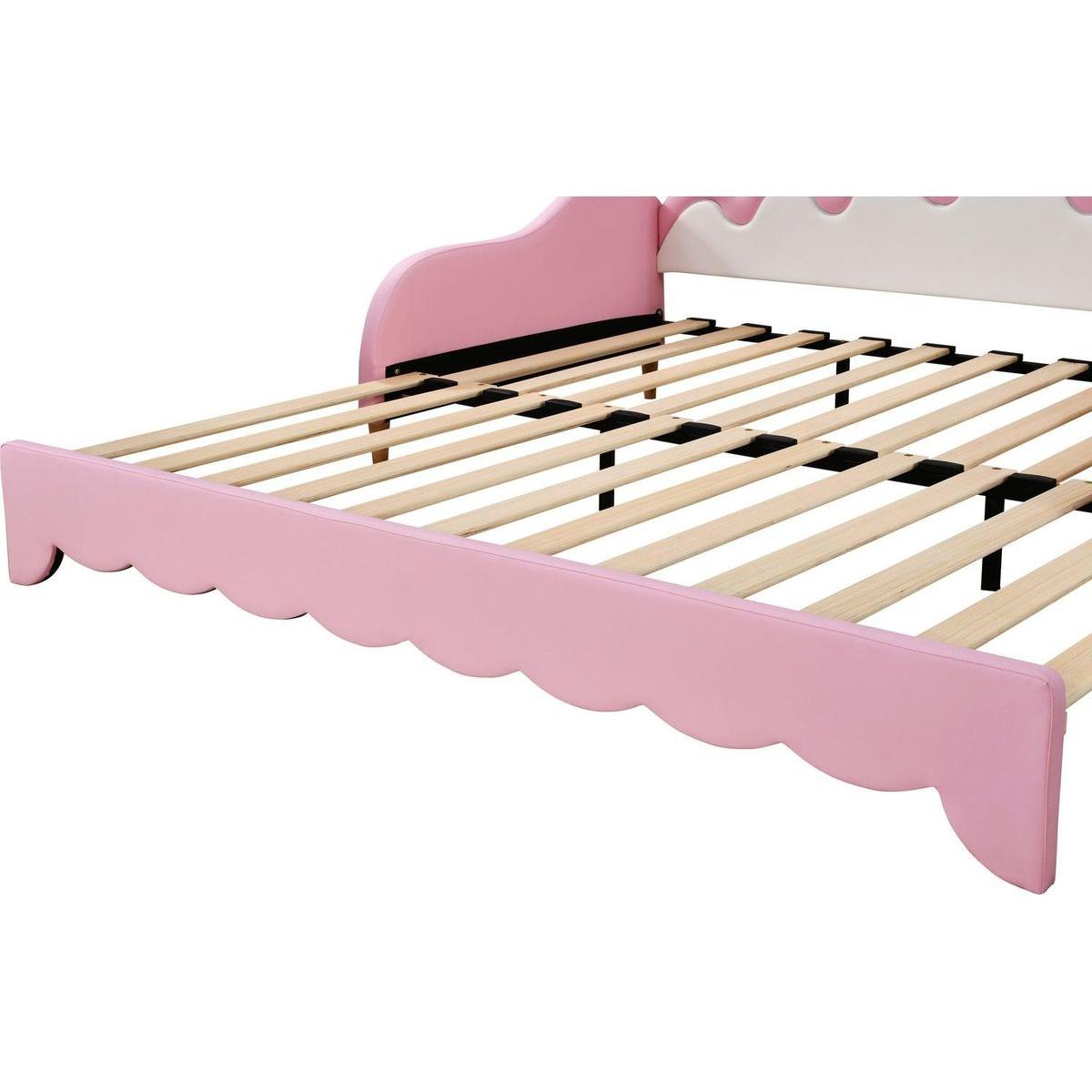 Twin Extending Daybed with LED Lights, Modern Upholstered Princess Daybed With Crown Headboard,Pink