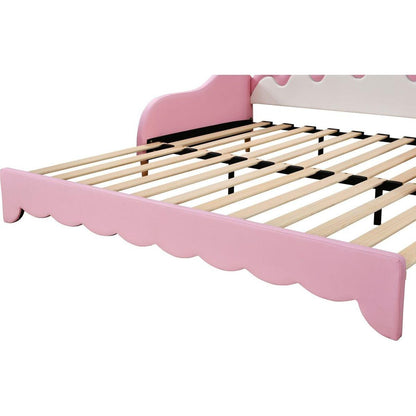 Twin Extending Daybed with LED Lights, Modern Upholstered Princess Daybed With Crown Headboard,Pink