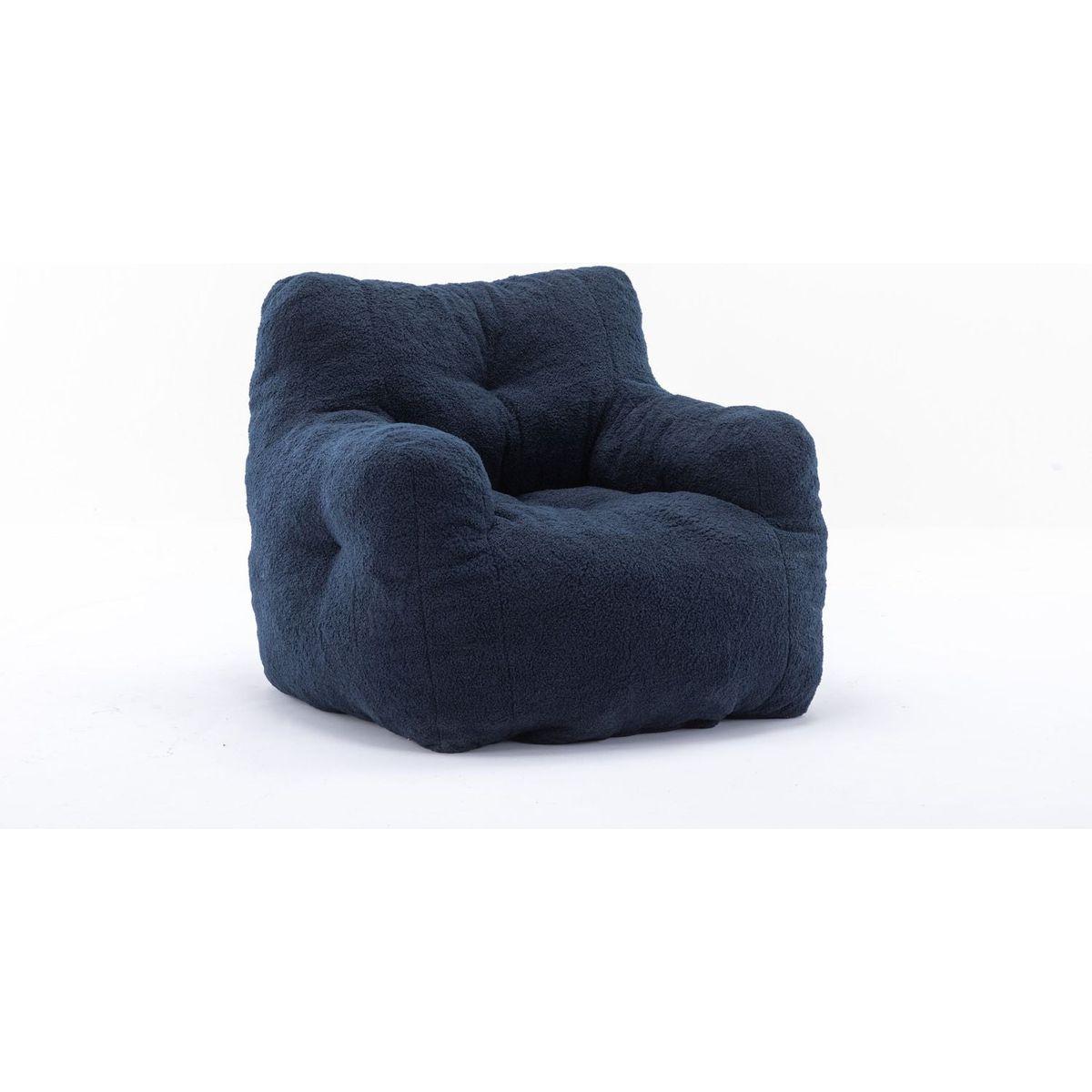 Soft Tufted Foam Bean Bag Chair With Teddy Fabric Dark Blue