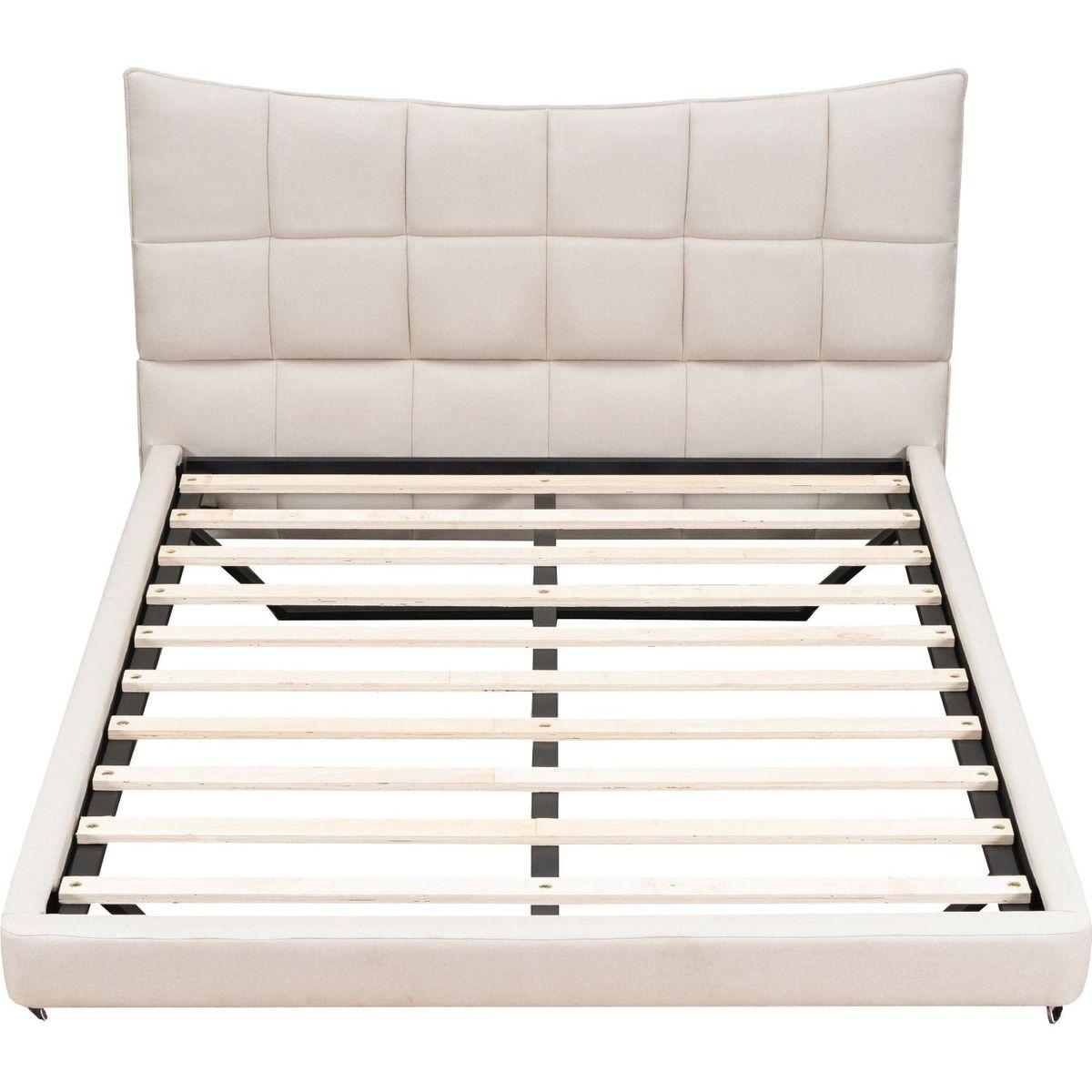 Full Size Upholstered Platform Bed with LED Lights,USB Ports and Outlets,Linen Fabric,Beige