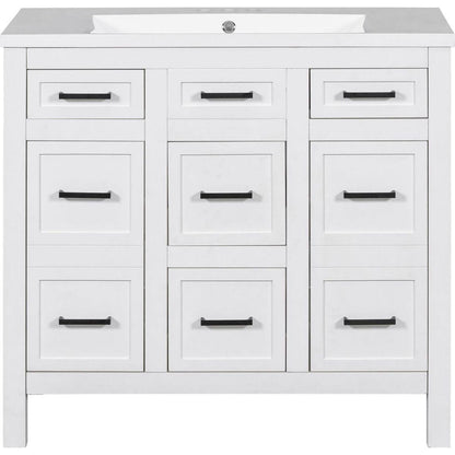 36" Bathroom Vanity Cabinet with Resin Integrated Sink - 4 Drawers, 2 Doors