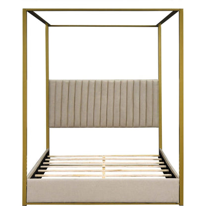 Queen Size Upholstery Canopy Platform Bed with Headboard and Metal Frame, Beige