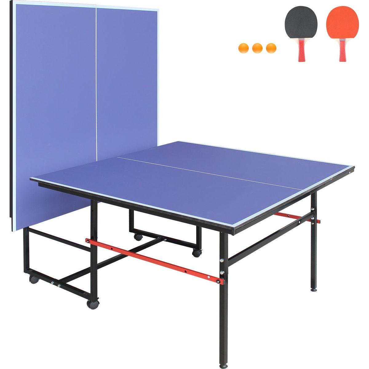 8ft Mid-Size Table Tennis Table Foldable & Portable Ping Pong Table Set for Indoor & Outdoor Games with Net, 2 Table Tennis Paddles and 3 Balls
