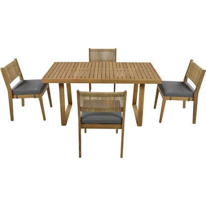 Multi-person Outdoor Acacia Wood Dining Table and Chair Set, Thick Cushions, Suitable for Balcony, Vourtyard, and Garden.