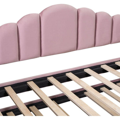 Twin size Upholstered Daybed with Trundle, Velvet Sofabed with USB Charging Ports,No Box-spring Needed,Pink