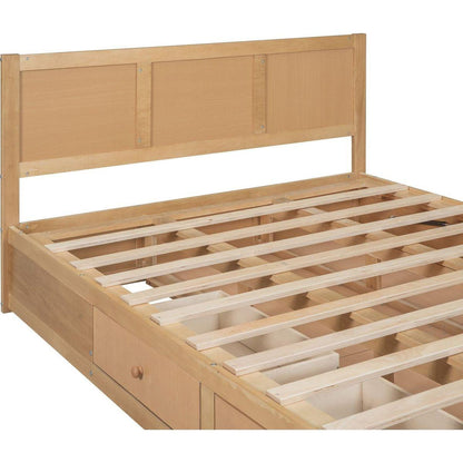 Queen Size Wood Platform Bed with Underneath Storage and 2 Drawers, Wood Color
