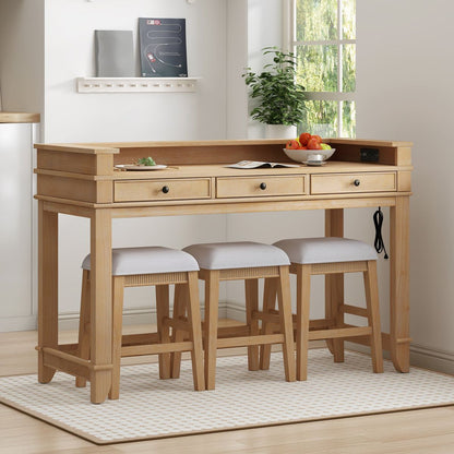 TREXM 4-Piece Dining Table Set for 3, Retro Kitchen Table and Chairs Set with 3 Storage Drawers, Ideal for Small Spaces (Natural)