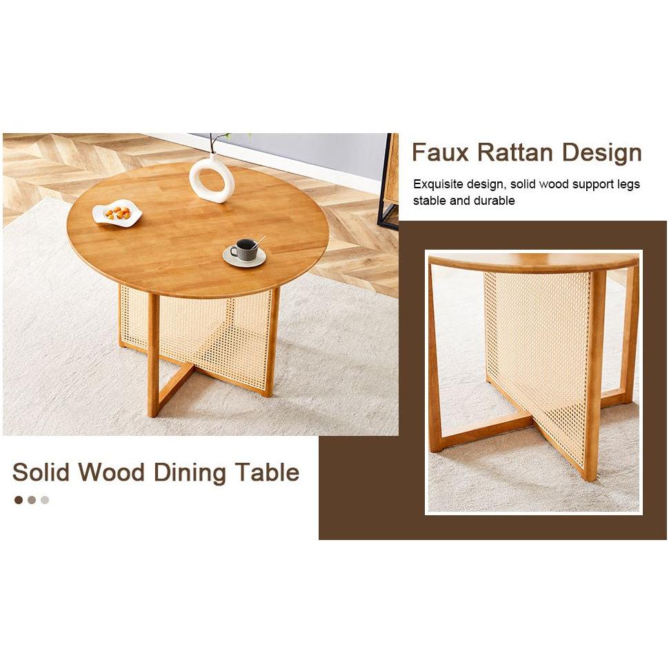 Chinese countryside retro solid wood round table, simple modern imitation rattan table, wooden table, desk. Suitable for dining room, living room, office
