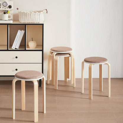 Set of 4 Stackable Stools, Round Backless Chairs for Dining Room, Kitchen, Classroom(Coffee color) - Streamdale Furniture