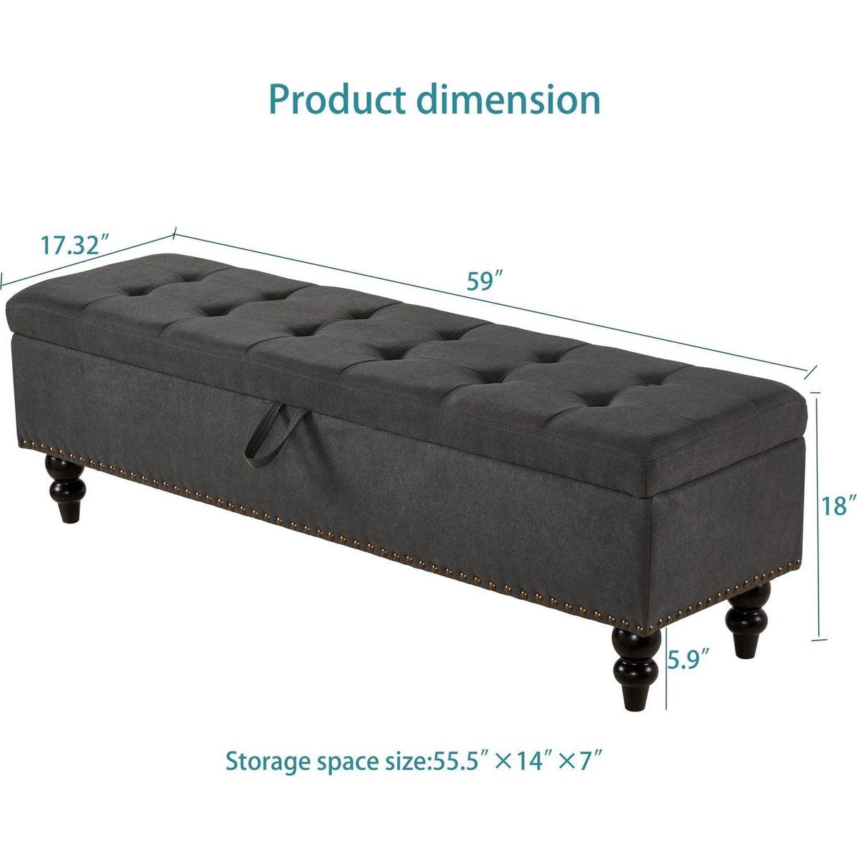 59" Bed Bench with Storage Grey Fabric