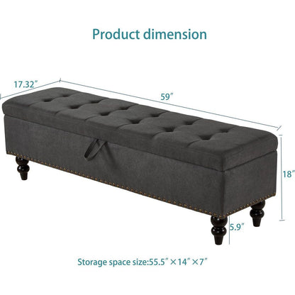 59" Bed Bench with Storage Grey Fabric