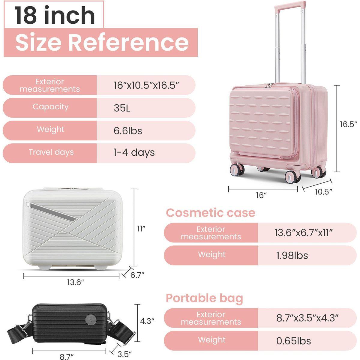 18" Carry On Luggage with Front Open Door &Laptop Interlayer, Hard Shell Suitcase Built-In TSA Luggage Lock, Hardside Lightweight PC Travel Suitcase for Women Men with Spinner Wheels Airline Approved