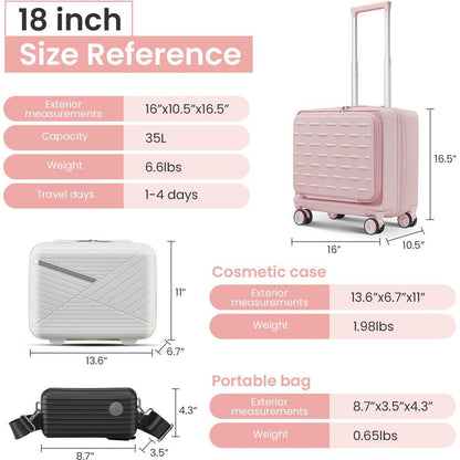 18" Carry On Luggage with Front Open Door &Laptop Interlayer, Hard Shell Suitcase Built-In TSA Luggage Lock, Hardside Lightweight PC Travel Suitcase for Women Men with Spinner Wheels Airline Approved