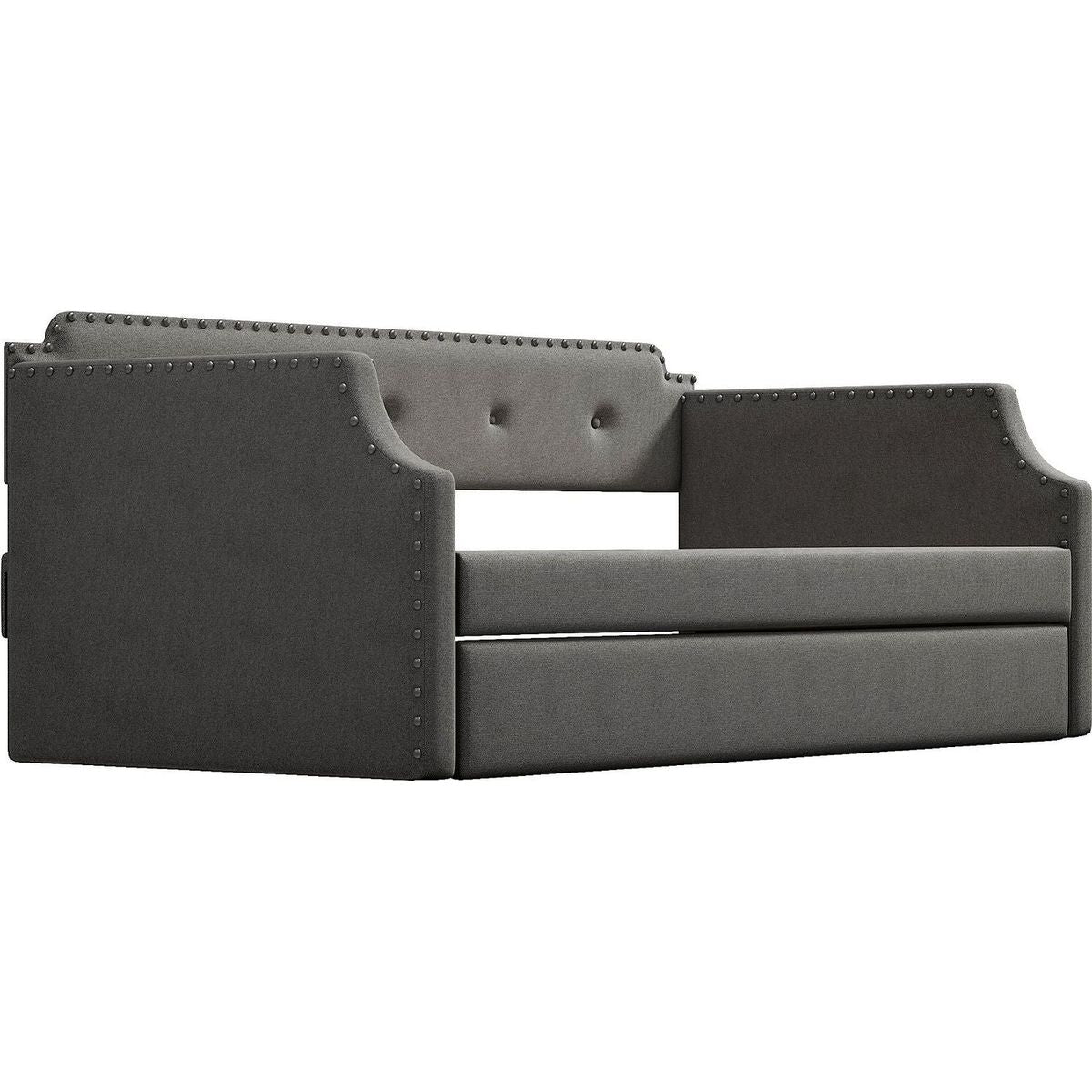 Upholstered Daybed with Trundle, Wood Slat Support,Upholstered Frame Sofa Bed, Twin,Gray