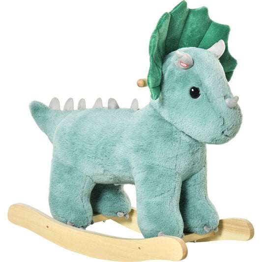 Kids Plush Ride-On Rocking Horse Triceratops-shaped Plush Toy Rocker with Realistic Sounds for Child 36-72 Months Dark Green