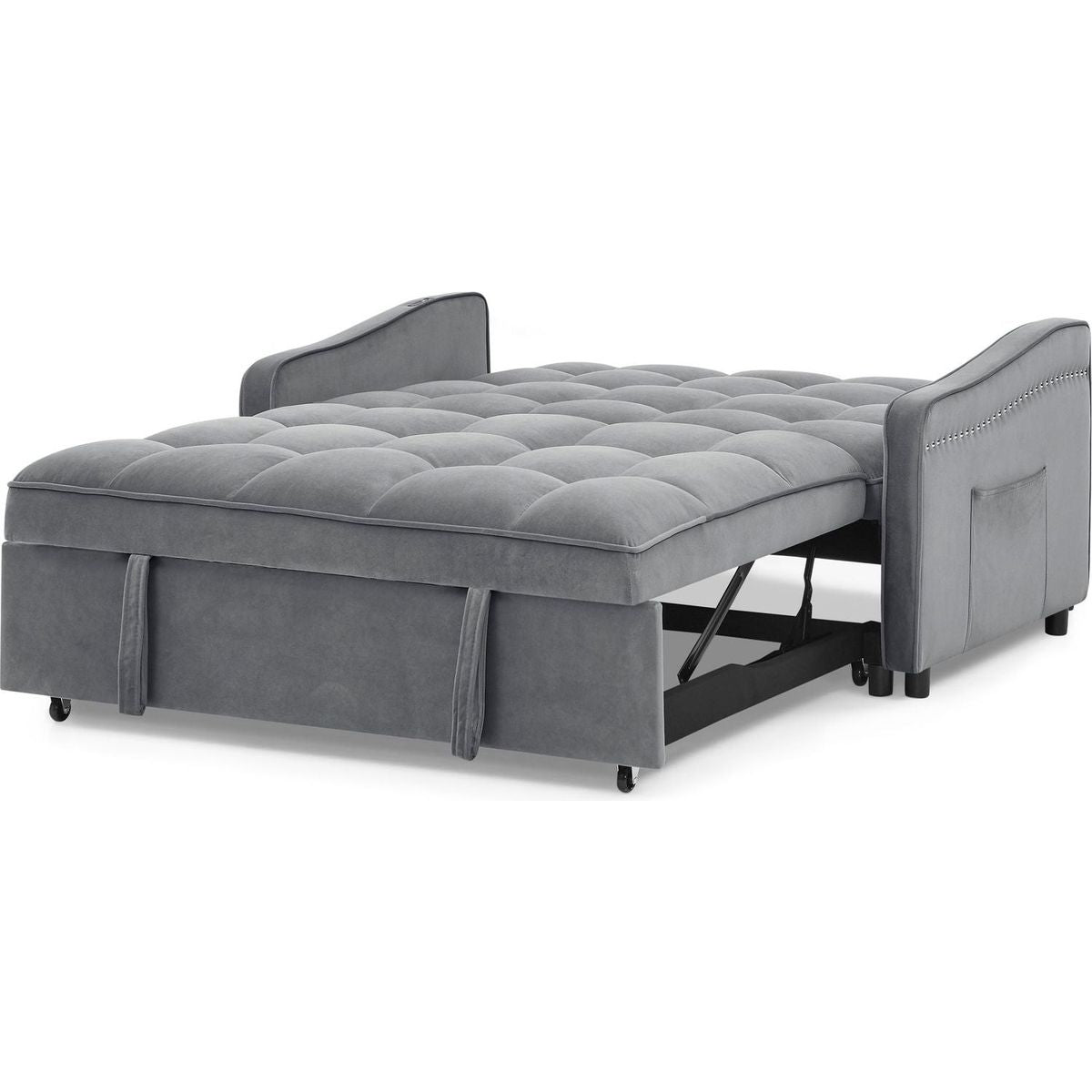Loveseats Sofa Bed with Pull-out Bed,Adjustable Back and Two Arm Pocket,TypeC and USB Charging with Copper nail,Grey (47"x53"x31")