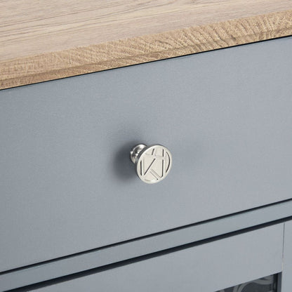 Modern Farmhouse Buffet Cabinet, Sideboard with 2 Drawers and Elegant Glass Door Cabinets, Wine and Glass Rack, Coffee Bar for Kitchen, Dining Room, Light Blue and Light Oak, 56.46"Wx15.55"Dx35.74"H