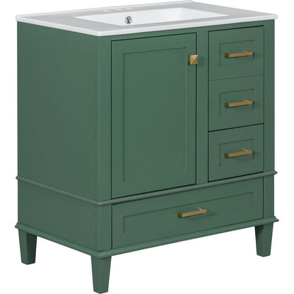 30" Bathroom Vanity in Green, Modern Bathroom Cabinet with Sink Combo Set, Bathroom Storage Cabinet with a Soft Closing Door and 3 Drawers, Solid Wood Frame