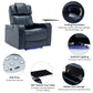 PU Leather Power Recliner Individual Seat Home Theater Recliner with Cooling Cup Holder, Bluetooth Speaker, LED Lights, USB Ports, Tray Table, Arm Storage for Living Room, Blue