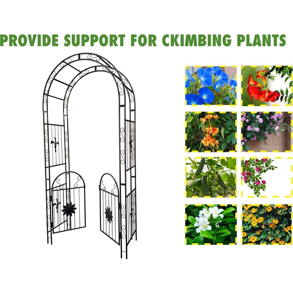 Metal Garden Arch with doors Garden Arbor Trellis Climbing Plants Support Arch Outdoor Arch Wedding Arch Party Events Archway Black