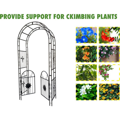 Metal Garden Arch with doors Garden Arbor Trellis Climbing Plants Support Arch Outdoor Arch Wedding Arch Party Events Archway Black
