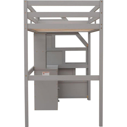 Twin Size Loft Bed with a Stand-alone Bed, Storage Staircase, Desk, Shelves and Drawers, Gray