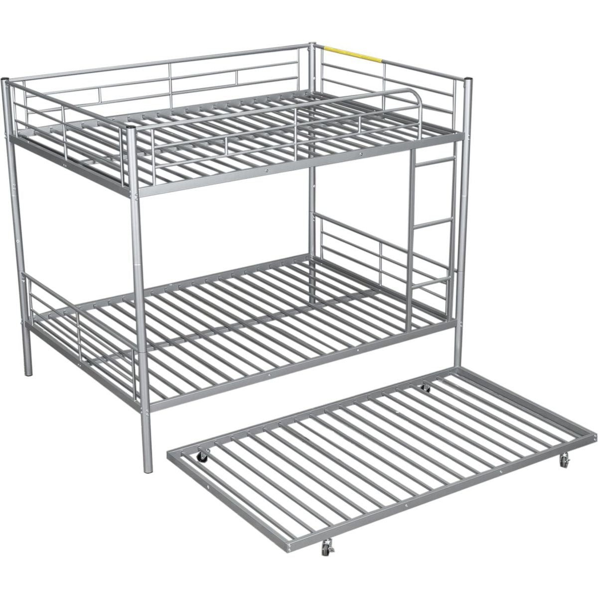 Full Over Full Metal Bunk Bed with Trundle, Silver