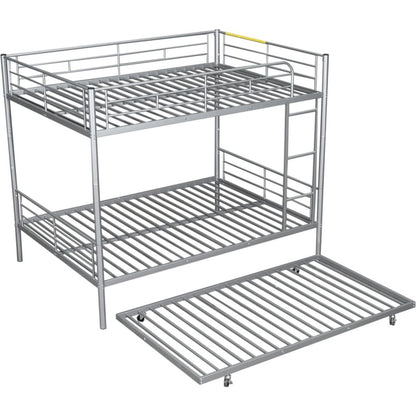 Full Over Full Metal Bunk Bed with Trundle, Silver