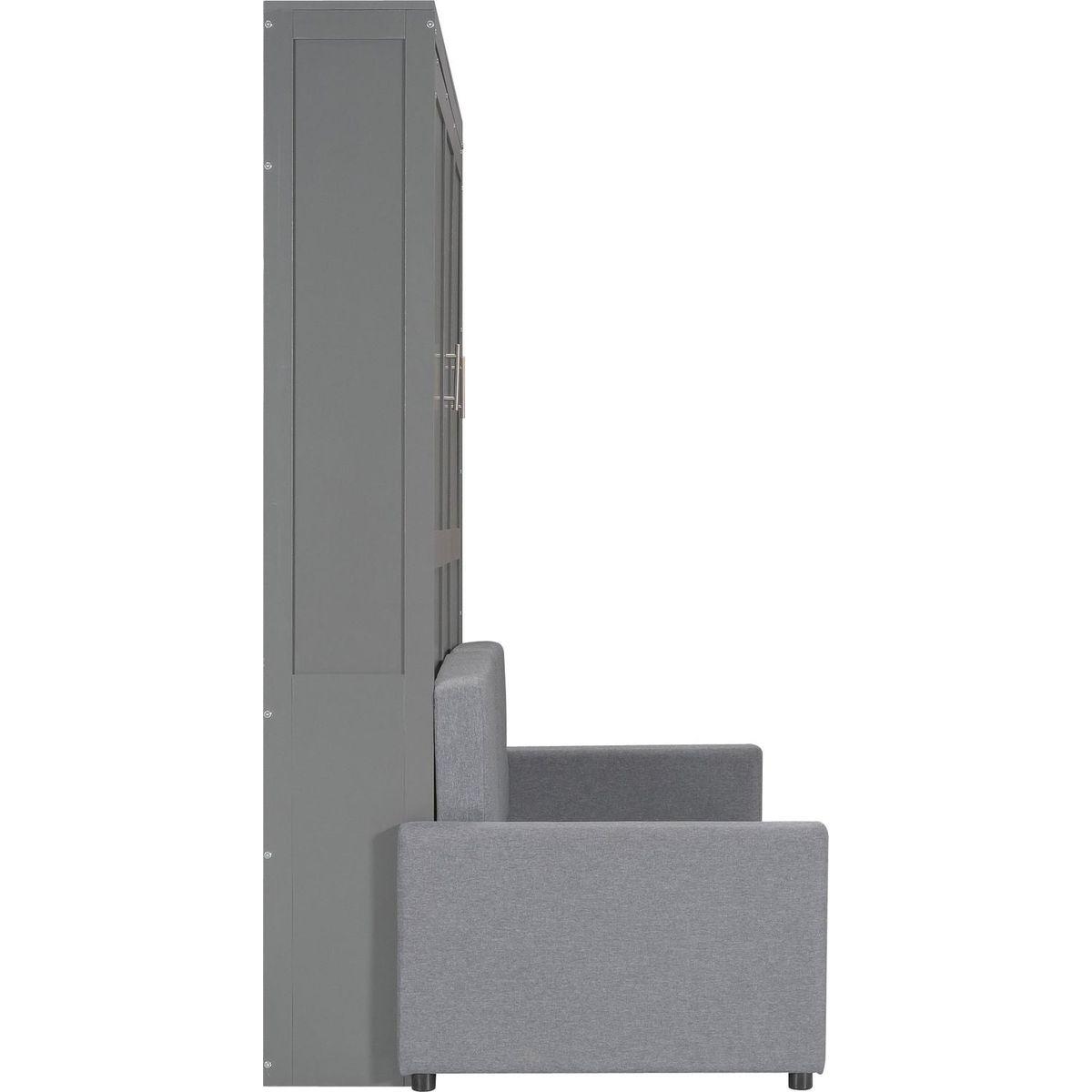 Queen Size Murphy Bed Wall Bed with Cushion,Gray
