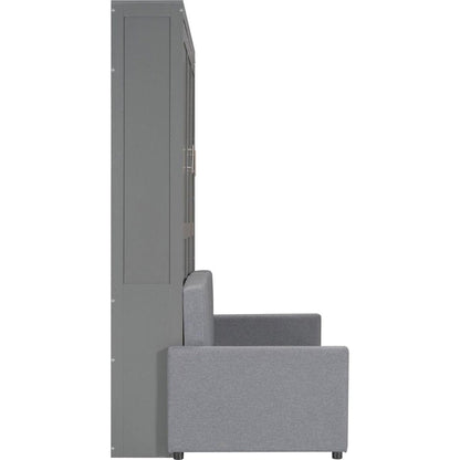 Queen Size Murphy Bed Wall Bed with Cushion,Gray
