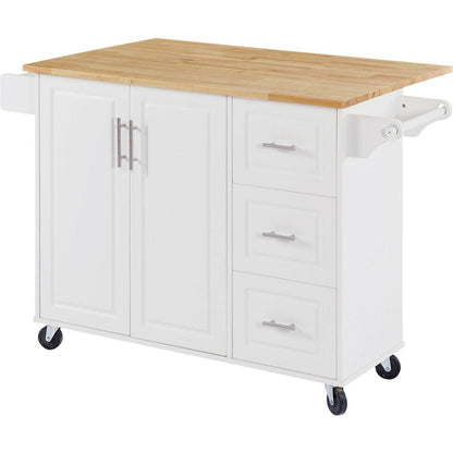 Kitchen Island with Drop Leaf Countertop, Rolling Kitchen Island Cart, Barn Door Kitchen Island Table with Storage Cabinet and Tower Rack, Island Table On Wheels for Kitchen, White