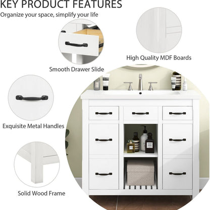 36"Bathroom Vanity with Undermount Sink,Modern Bathroom Storage Cabinet with 2 Drawers and 2 Cabinets,Solid Wood Frame Bathroom Cabinet