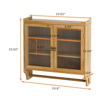 24.8"Glass Door Vintage Double Door Wall Cabinet With Three Tiers of Storage With Towel Rack,for Bathroom, Kitchen,,Dining Room,,Original Wood Color