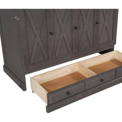 Solid Pine Murphy Bed Chest Cube Cabinet Bed with Charging Station and Large Storage Drawer for Home Office or Small Room,Full,Gray