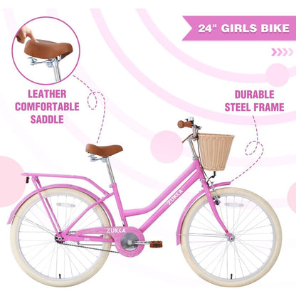 Steel Frame,Multiple Colors, for 10+Years Old Girls Bike,24 inch wheel