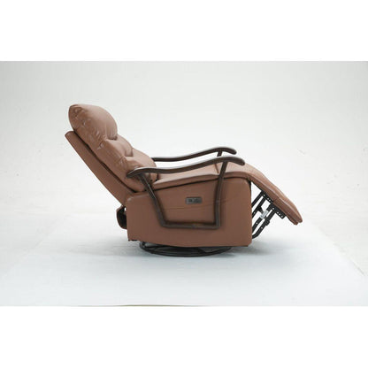 Swivel Rocker Recliner Power Glider Chair with Solid Wood Armrests - Extra Wide Reclining Sofa Chair Upholstered Faux Leather Living Room Single Sofa 350 lbs