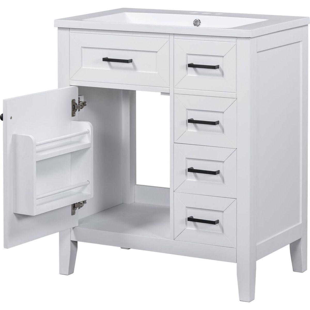 30" Bathroom Vanity with Sink Combo, White Bathroom Cabinet with Drawers, Solid Frame and MDF Board