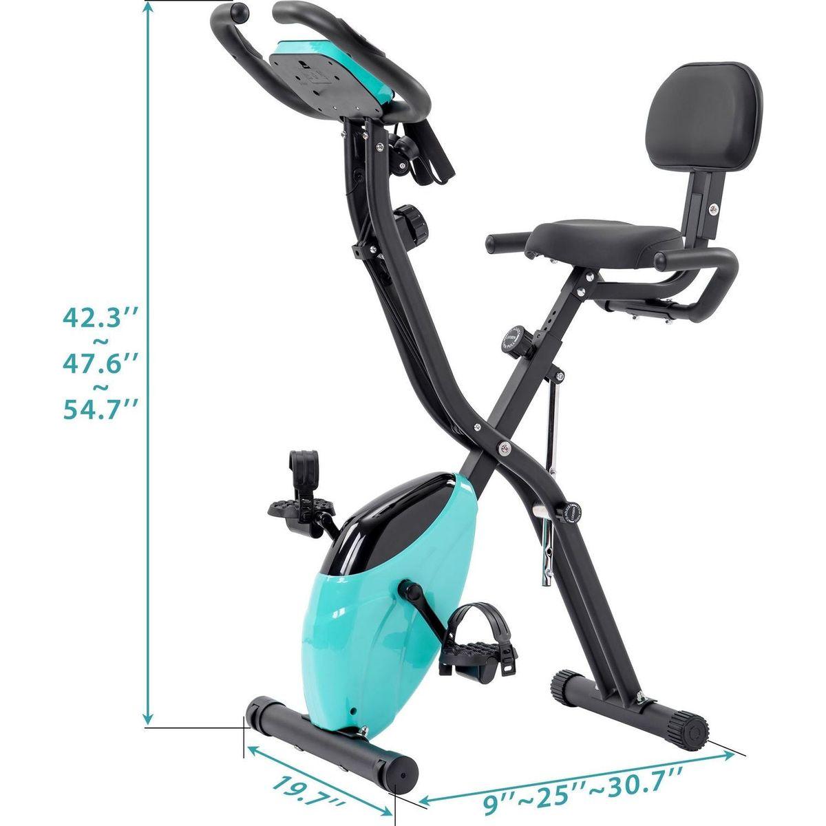 Folding Exercise Bike, Fitness Upright and Recumbent X-Bike with 10-Level Adjustable Resistance, Arm Bands and Backrest