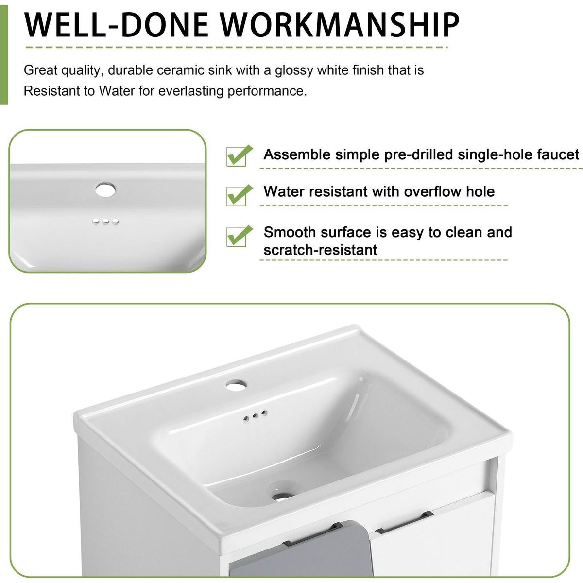 60 Inch Wall-Mounted Bathroom Vanity With Sink,, and A Small Storage Shelves (KD-Packing)