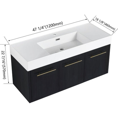 48 Inch Wall-Mounted Bathroom Vanity with Sink, Thick Edged Resin Basin, KD-Package