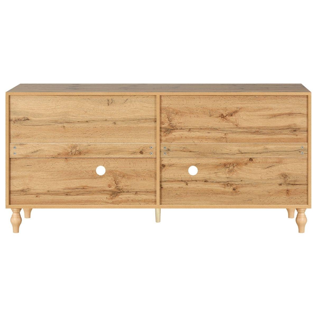 Carved Flower Door Large Storage Cabinet With Metal Handle Suitable For Living Room, Kitchen, Entryway(NATURAL WOOD) - Streamdale Furniture