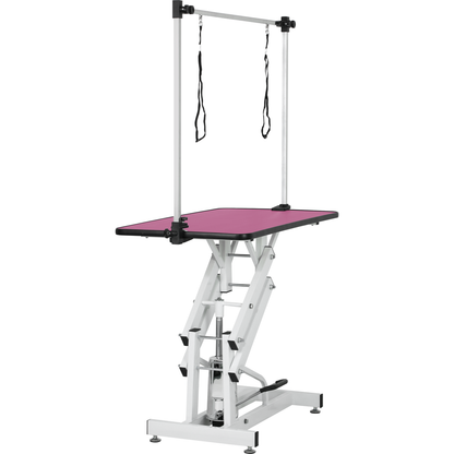 42.5INCH HYDRAULIC PET GROOMING TABLE WITH "H" ARM PINK