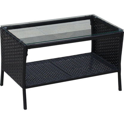 4 PC Rattan Patio Furniture Set Outdoor Patio Cushioned Seat Wicker Sofa (Beige Cushion)