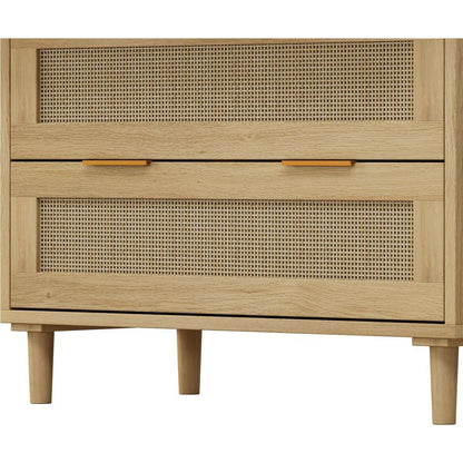 3-Drawers Rattan Storage Cabinet Rattan Drawer (Set of 2),for Bedroom,Living Room,Dining Room,Hallways,Oak