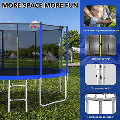 12FT Trampoline for Kids & Adults with Basketball Hoop and Ball, Recreational Trampolines with Safety Enclosure for Back Yard Outdoor