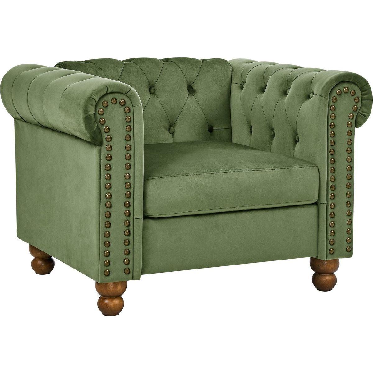 PHOYAL Large CHAIR, Velvet Sofa Classic Tufted Chesterfield Settee Sofa Modern 1 Seater Couch Furniture Tufted Back for Living Room (Green)