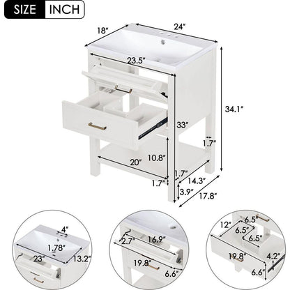 24" Bathroom Vanity with Top Sink, Modern Bathroom Storage Cabinet with 2 Drawers, Single Sink Bathroom Vanity